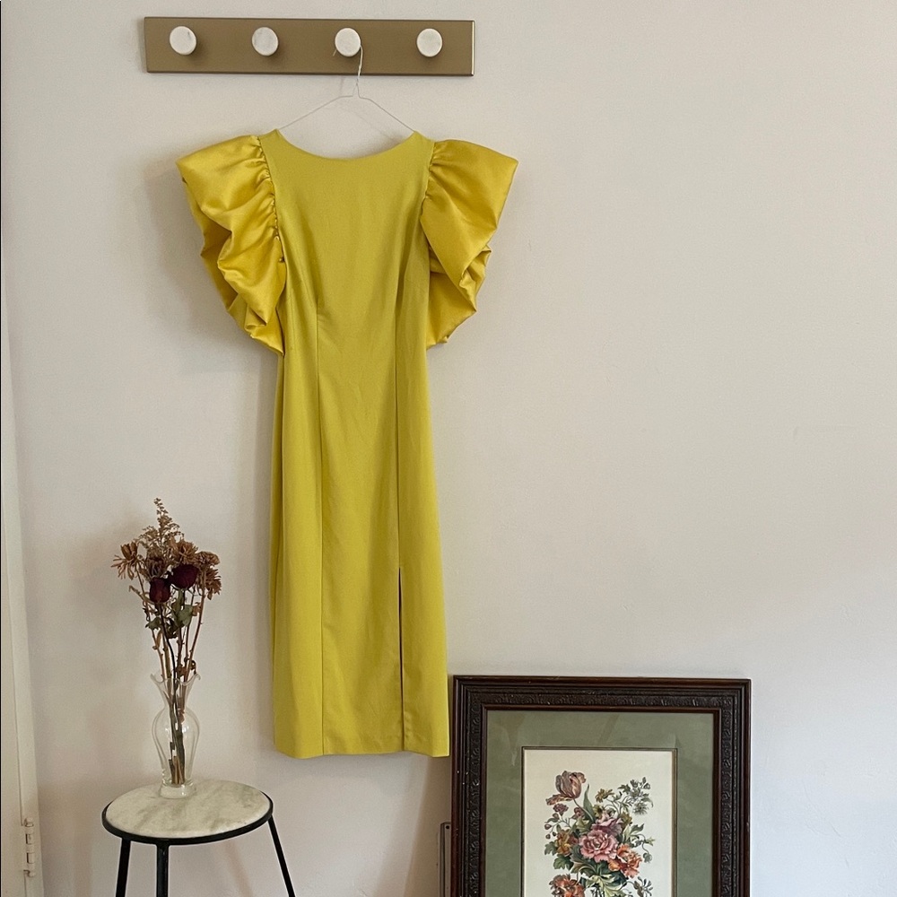 Chartreuse Puff Sleeve Cocktail Dress